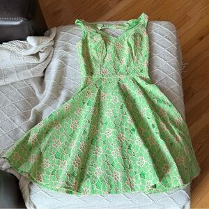 Lilly Pulitzer Lime Green and Pink Lace Mini Dress